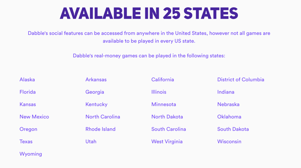 States where Dabble Fantasy promo code and sports are legal to play.